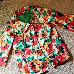 Poppy Floral Print Silky 3/4 Sleeve Jacket